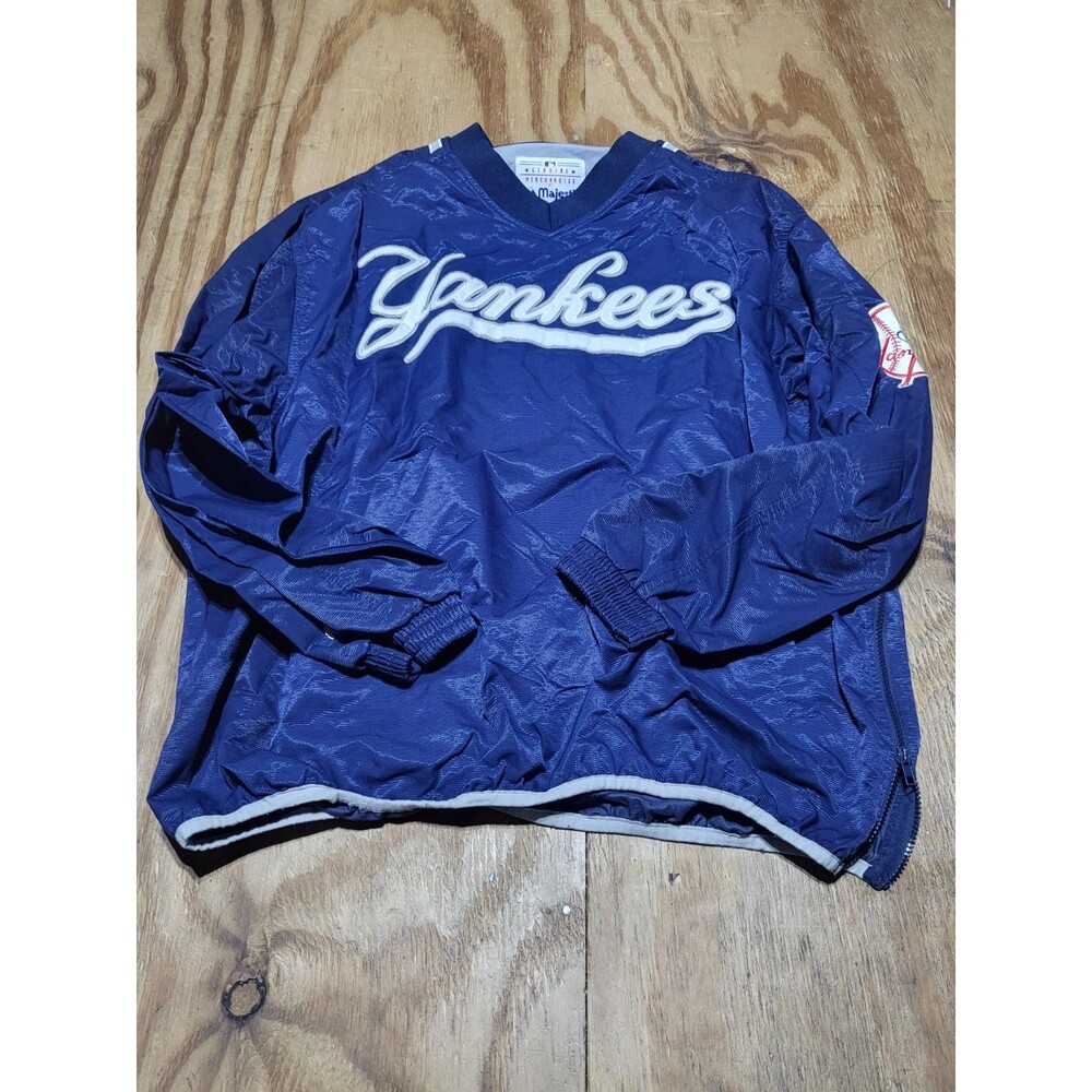 NEW YORK YANKEES MAJESTIC PULLOVER  Windbreaker JACKET SIZE 2XL Blue @k8b